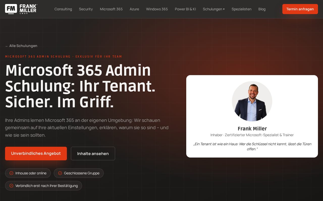 Microsoft 365 Admin Schulung – Frank Miller GmbH